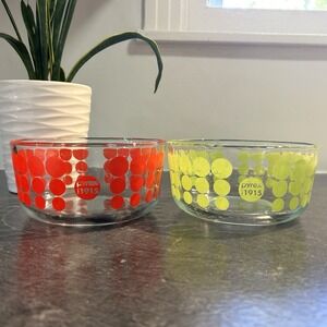 PYREX‎ 100 Anniversary Collection 1915-2015 Red & Green Polka Dot Glass Bowls